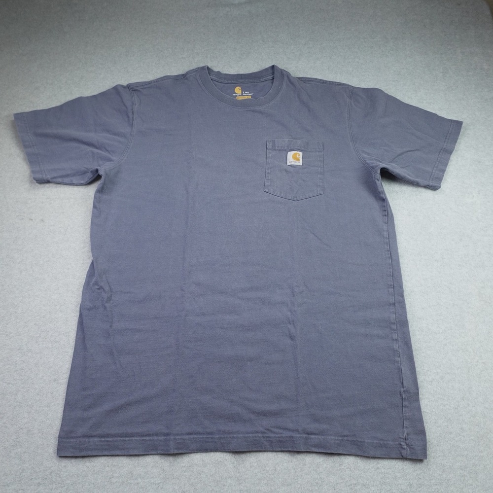 Carhartt T-Shirt Mens L Tall Blue Workwear Short Sleeve Pocket Original